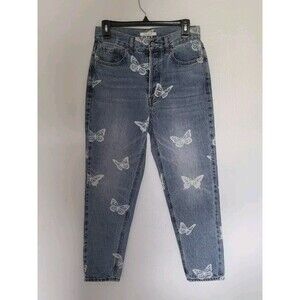 PacSun Jeans Ultra High Rise Slim Leg Button Fly Butterfly Print Denim Size 27